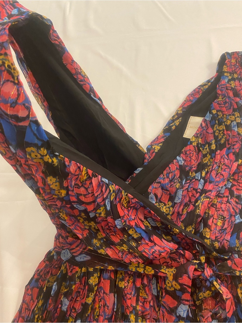 Modcloth Floral Sleeves Midi Dress Black Pink Red Gold Yellow Belted size XL - Picture 8 of 15